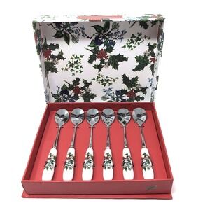 Portmeirion The Holly and the Ivy Teaspoons Set of 6 Porcelain Handle New In Box
